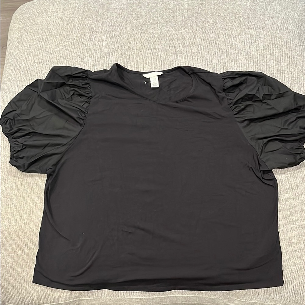 H&M Black Puff Sleeve Ruffled T-shirt - 3X